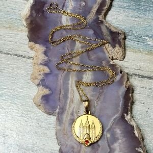 Mormon Temple Medallion Progress Gold Pendant Necklace